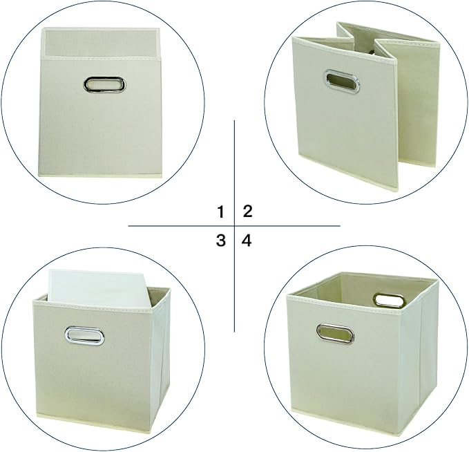 STOREONE Fabric Storage Bins Cubes Baskets Containers-(11X11X11) with Dual Handles Cube Storage Organizer Bins for Shelf Closet, Bedroom Organizers, Foldable Set of 6 (Creamy- White ) - Image 6