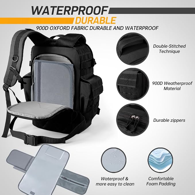 SHARKMOUTH Diaper Bag Military for Men - Large Baby Backpack with Changing Pad for Active Dad - Insulated for Outdoor Travel Camping Park Trips Black - Image 4