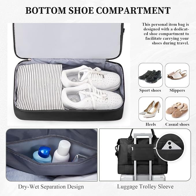 Weekender Bags for Women,Personal Item Travel Bag with Shoes Compartment | Overnight Travel Duffel Bag with Grid Toiletry Bag,Carry-On Bag,Extra Large - Image 5