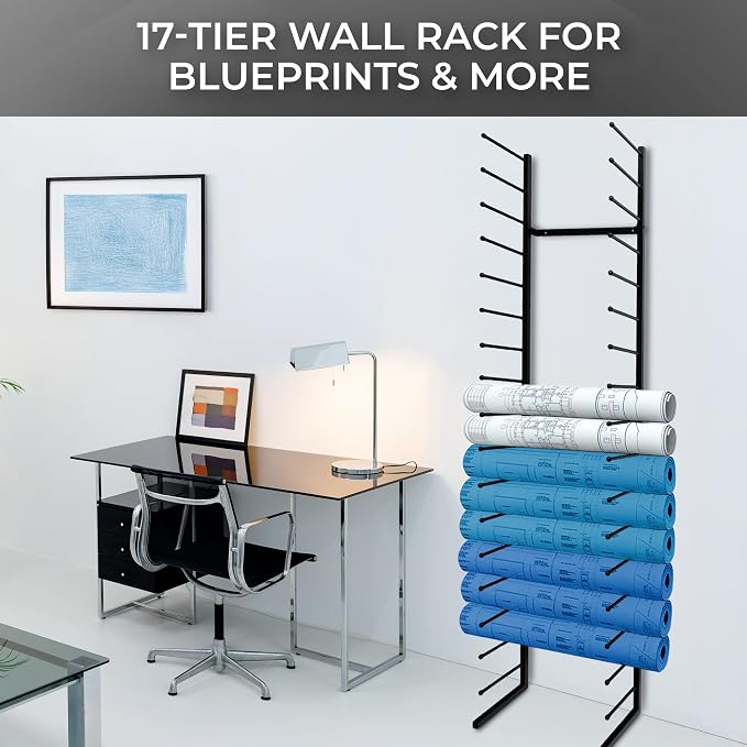 Wall Mount Blueprint Holder Storage Organizer - 34 Slot Blueprint Storage Rack - Blue Print Storage Organizer for Poster Storage, Construction Paper Storage, Map Storage (17 Tiers) - Image 3