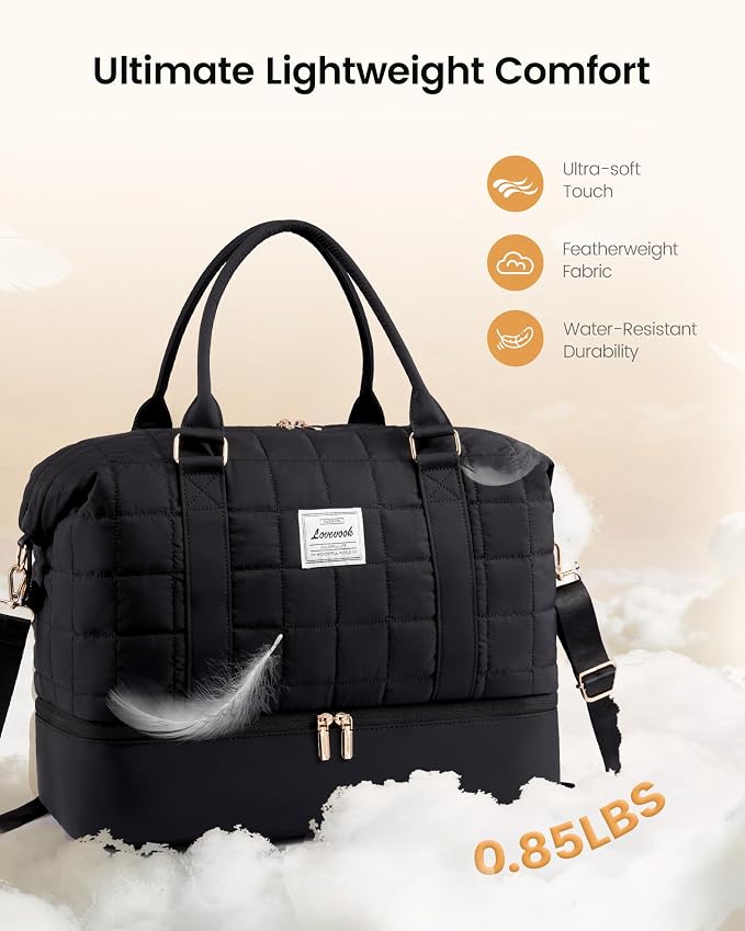LOVEVOOK Travel Duffel Bag - Versatile Weekender Bag for Women, Puffer Carry On & Overnight Bag for Short Trips, Black - Image 5