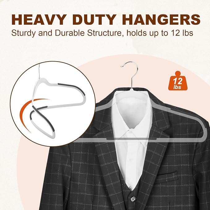 HOUSE DAY Non Slip Plastic Clothes Hangers 100 Pack with Rubber Pads, White | Space-Saving 0.2-Inch Slim Design; Heavy-Duty and 360° Swivel Hooks Keep Shirts, Coats, Suit, Blouse and Pants Organized - Image 3