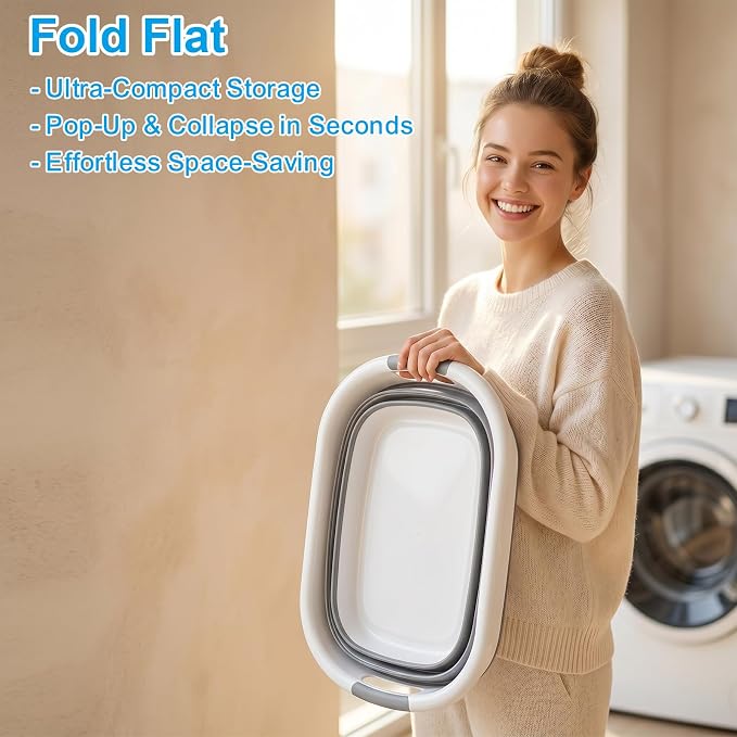 2 Pack Collapsible Laundry Basket 40L(10.5 Gallon) – Plastic Foldable Pop-Up Clothes Hamper with Handles - Portable Washing Tub & Space Saving Organizer for Dorm, Bedroom & Bathroom - Image 3
