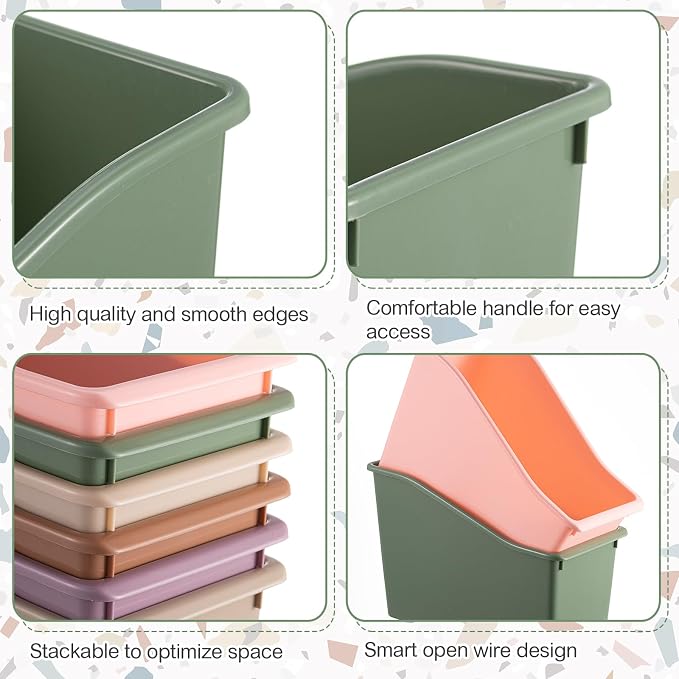 Geetery 24 Pcs Book Bin for Classroom with Labels Stackable Plastic Organizing Bins 11.5 x 5.4 x 7.5 in Book Holders Storage Bins Box Baskets for Classroom Library Home (Terrazzo Color) - Image 3