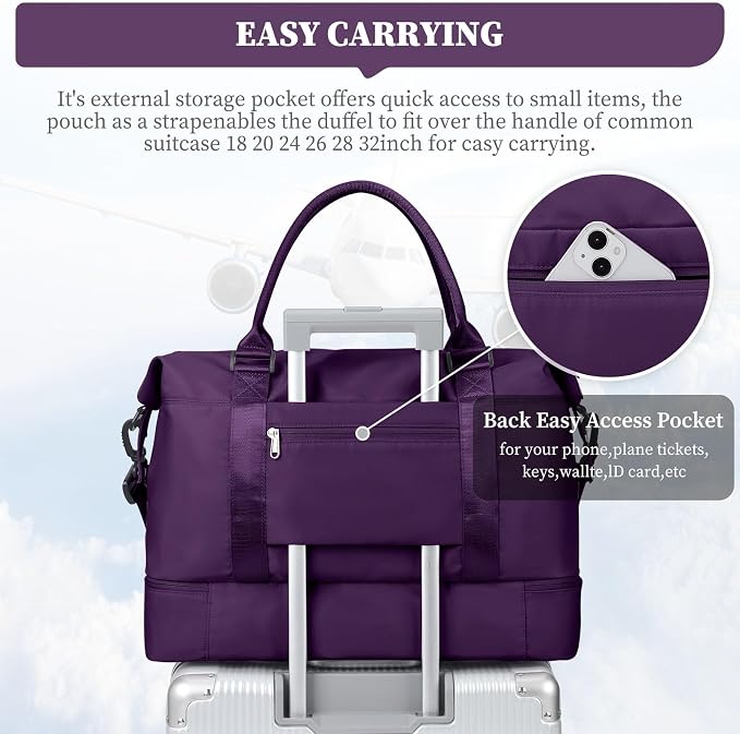 Weekender Bags for Women, Carry-On Overnight Travel Duffel Bag | Travel Bag with Shoes Compartment & Toiletry Bag, Extra Large - Image 7