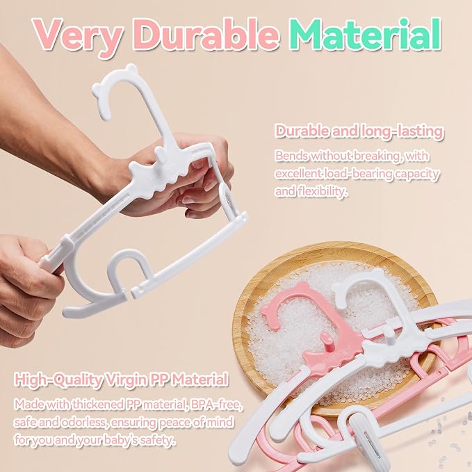 80 Pack Baby Hangers,with 55 Detachable Clips Adjustable 11.14"-15.55", Stackable Kids Closet Hangers, Two Bottom Grooves for Secure Clip Placement.Fits Newborns,Toddlers, Children & Teens(White) - Image 5
