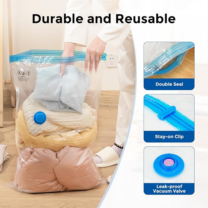 ETENWOLF 20 Combo Vacuum Storage Bags for Travel | Vacuum Seal Bags for Clothing Travel, Compression Packing Bags for Clothes and Blankets, Space Saver Bags in Carry-On Sizes - Image 4
