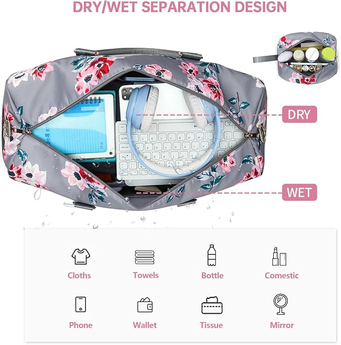 Duffle Bag for Travel, Weekender Bag with Shoe Compartment, Carry On Overnight Bag for Women with Toiletry Bag, Gym Bag with Wet Pocket, Hospital Bags for Labor and Delivery Beige - Image 4