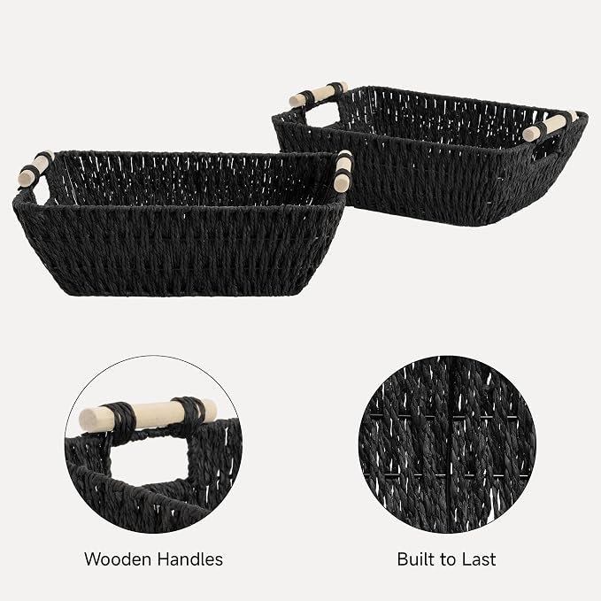 StorageWorks Wicker Baskets, Toilet Paper Baskets for Shelf, Bosana Green | Wicker Storage Baskets for Shelves, Baskets with Wooden Handles, 2-Pack Gifts Basket for Home Decor, Hand-Woven Basket - Image 4
