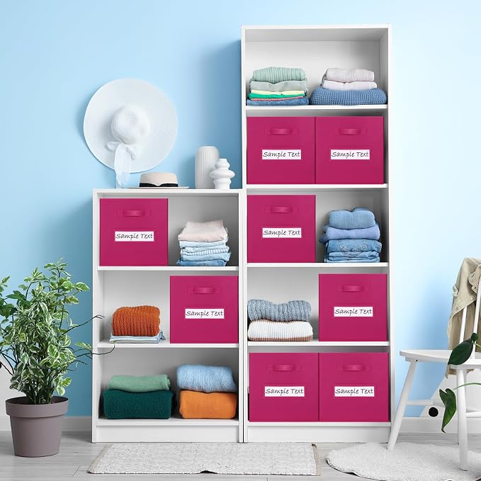 Fabric storage cubes (8 Pack) 13 Inch Cube Storage Bin, cube organizer bins with 8 Labels Window Cards & a Pen, Foldable cube organizer bins and Storage Box, Dark pink - Image 6