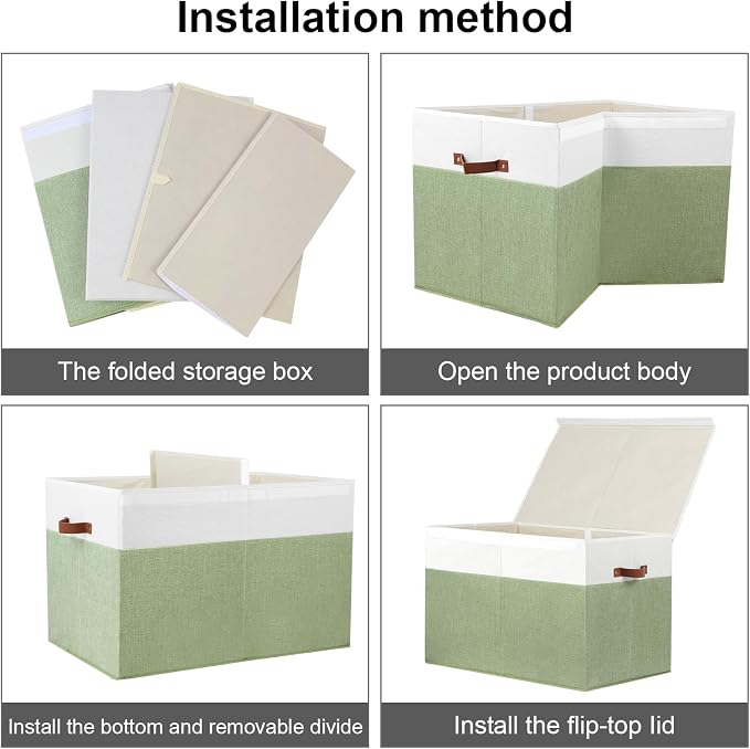 Large Toy Storage Box with Lid, Toy Chest Bin Boxes Basket with Dividers | Sturdy Toy Organizer Bin for Kids, Boys, Girls, Nursery, Living Room, Bedroom, Playroom 26"x17" x17" (Green and White) - Image 7