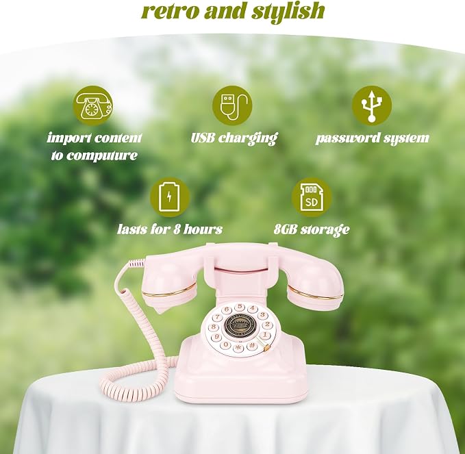 Audio Guest Book Wedding Phone can Record Customized Audio Guest Books for Weddings, banquets and Parties, and it Supports Playing Guests' Voice Message Information on the Device Itself. Pink - Image 7
