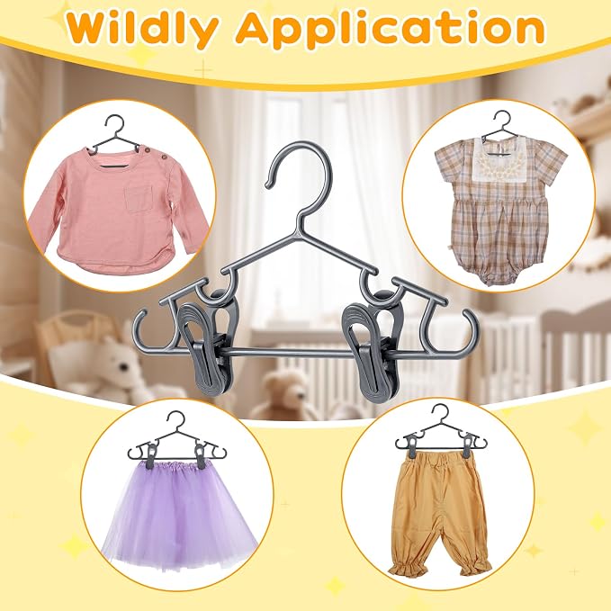 Hsei Baby Hanger with Clip for Pant,120 Packs Total,Gray,10.6 Inch | 40 Kids Plastic Hanger with 80 Clips for Newborn, Nursery, Daycare, Preschool, Closet, Wardrobe Organizer for Baby Shower - Image 4