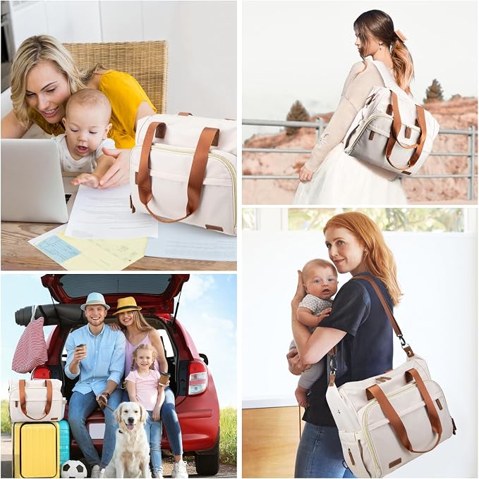 Diaper Bag Backpack Mommy Bag Large Capacity Diaper Backpack Travel Essential Baby Diaper Bag for Mom and Dad, Black (White & Creamy-White) - Image 7