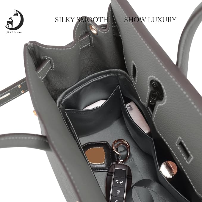 Fits for Brikin Bag Insert Organizer For Hermes(30 R,Gris Meyer) | Premium Silk Material,Smooth Touch,Lightweight,zipper,protect from scratches & stains,multiple pockets,keychain,waterproof - Image 2