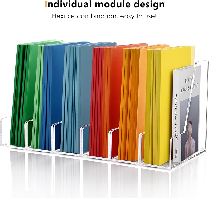 SANRUI 4 Pack Vertical File Holder, Acrylic Desk Organizer Magazine File Sorter for Magazines, Binders, Notebooks, Envelopes, Multi-purpose Clear Document Organizer Rack - Image 9