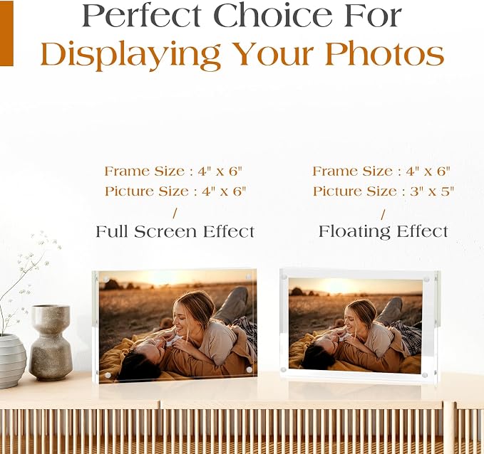 4x6 Acrylic Frame 1 Pack,24MM Thicker Frameless Clear Picture Frames | Freestanding Double Sided Magnetic Picture Frame,Acrylic Picture Frames for Desktop Display with Microfiber Cloth,Gift Ideal - Image 5