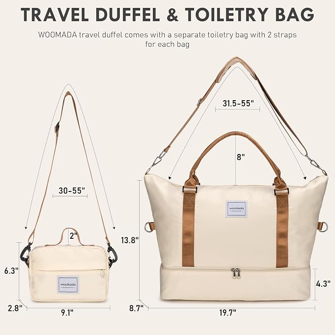 WOOMADA Weekender Overnight Bag for Women, Shoulder Travel Duffel with Shoes Compartment,Gym Bag with Toiletry Bag - Image 2