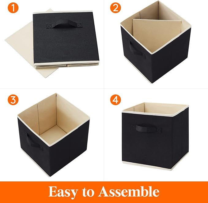 Lifewit Storage Cubes, 13 Inch Organizer Bins, 36L Black, 6 Packs | Foldable Decorative Fabric Storage Baskets for Organizing Home Organizers with Handles for Shelves, Closet - Image 5