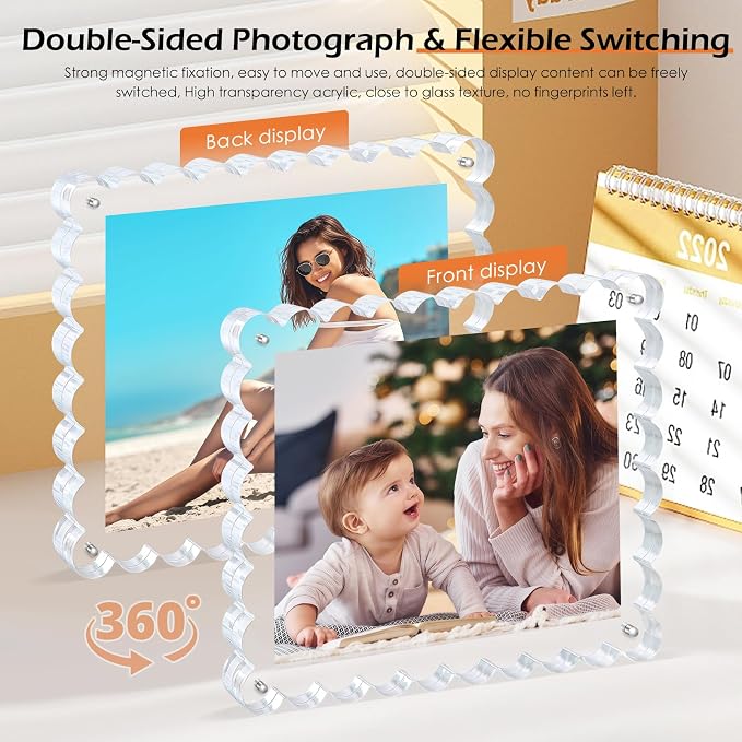 Chivalral 8x10 Scalloped Acrylic Photo Frame 3 Pack,15+15mm Desktop Holders | With magnetic frames,vertical & horizontal keepsakes for weddings,birthdays,Christmas and anniversary celebrations - Image 6