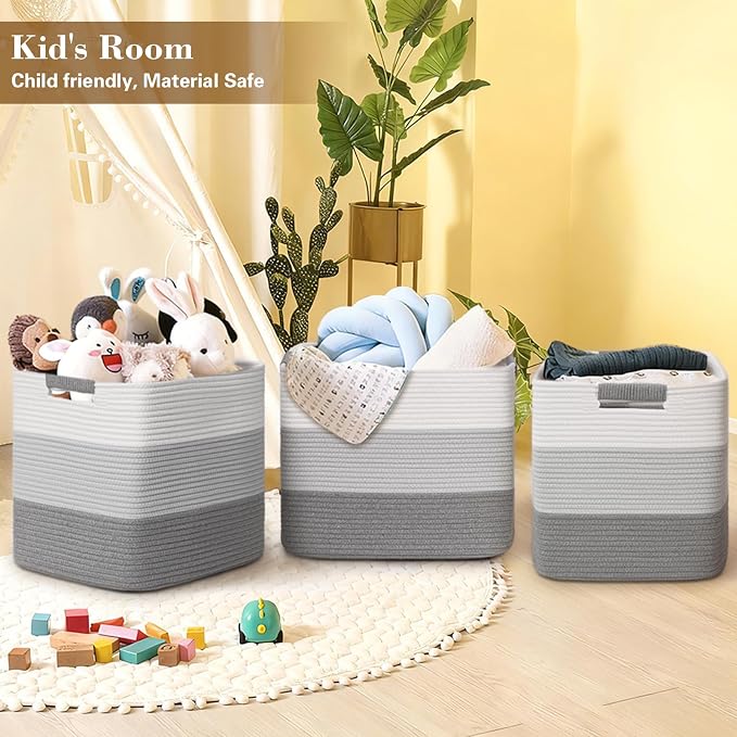 15×13 Inch Storage Cubes, 3 Pack Cube Storage Bins for Organizing, Cotton Rope Woven Baskets for Shelves, Bathroom, Kids Room, Closets, Baby Nursery - Image 8