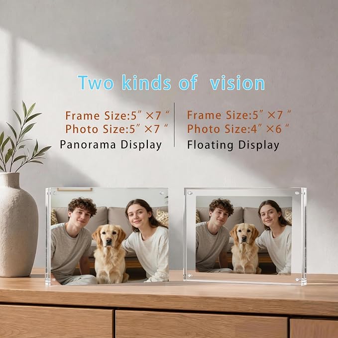 Meetu Acrylic Picture Frame 5x7,Clear Freestanding Double Sided 20mm Thickness Frameless Magnetic Photo Frames Desktop Display with Gift Box Package(5 Pack) - Image 6