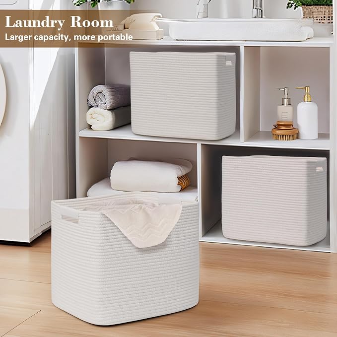 15×13 Inch Storage Cubes, 3 Pack Cube Storage Bins for Organizing, Cotton Rope Woven Baskets for Shelves, Bathroom, Kids Room, Closets, Baby Nursery - Image 8