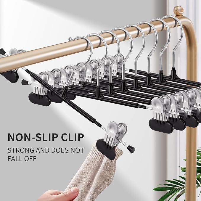 HUADYMEET 14 Inch Heavy Duty Pants Skirt Hangers with Clips,Black,10 Pack | Metal,Space Saving,Adjustable,Hanger for Jeans Shorts Clothes Slacks Trousers,For Adult Men Women Children,Non Slip - Image 4