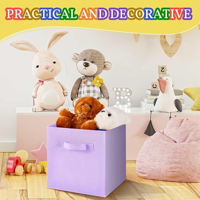 Yinder 4 Pcs Cube Storage Bin 10.5''x10.5''x11'' Storage Bins for Playroom Decor Colorful Bins for Kids Purple Foldable Baskets for Nursery Organizer Boxes Fabric Boxes(Blue, Purple, Pink, Rose Red) - Image 7
