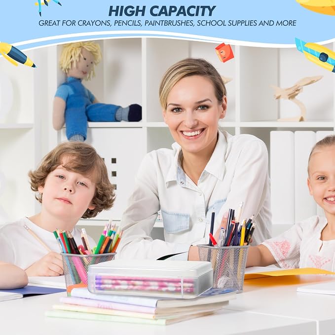 Zhehao 40 Pack Plastic Pencil Box Bulk, Hard Case for Kids,Clear | Clear Lid Cases for School Supplies, 3 Compartment Organizer, Hard Plastic Utility Holder with Pens Brushes, Classroom Use - Image 7