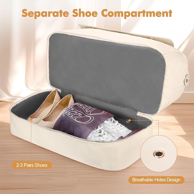 Travel Duffel Bag, Large Weekender Bag for Women with Shoe Compartment, Carry on Overnight Bag with Toiletry Makeup Bag, Gym Duffel Bag Travel Tote Bag for Travel Gym Camping Hospital, Beige - Image 2
