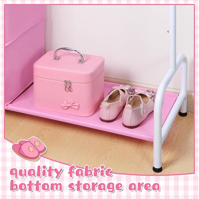 Univivi Kids Clothing Rack with Hanging Organizer, 43 Inch, Pink and White | Toddler Dress Up Storage with Bottom Shelf, Sturdy Metal Baby Closet, Toddler Wardrobe Rack for Nursery, Playroom, Bedroom - Image 5