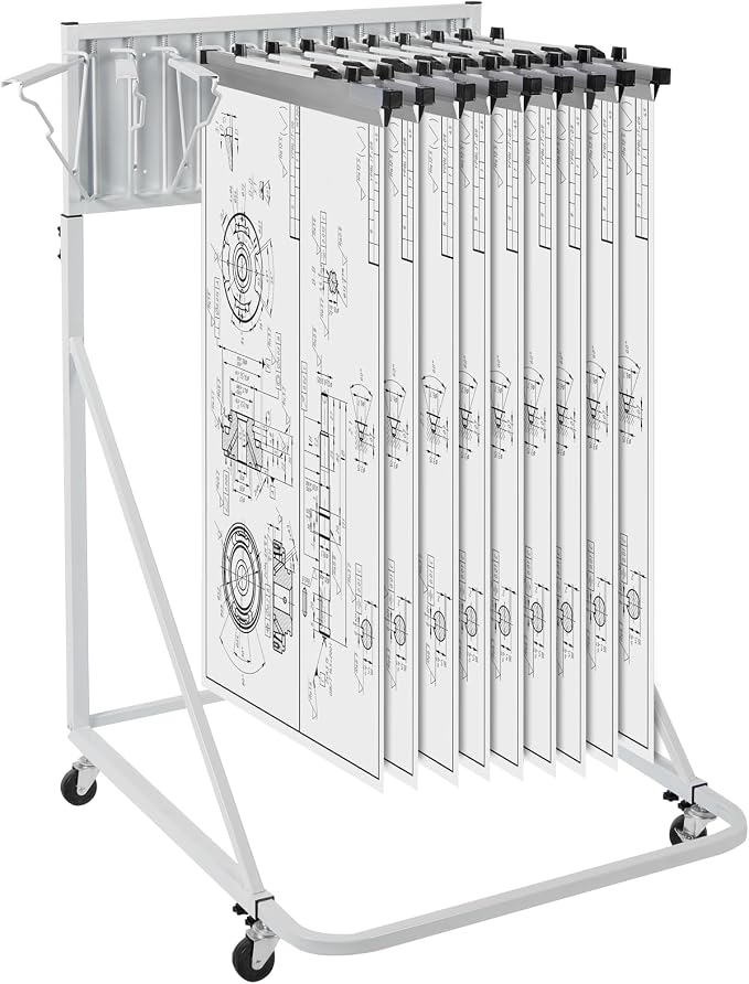 VEVOR Mobile Blueprint Storage Rack, Plan Holder with 12 Pivot Brackets, Mobile Blueprint Holder Adjustable Height & Length, Poster Display Rack for Office and Home (Rack Only Without Clamps) by VEVOR