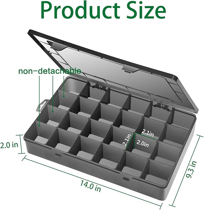Gbivbe Large 24 Grids Plastic Organizer Box Adjustable Dividers,Clear Storage Box for Jewelry, Art DIY Crafts, Washi Tapes, Beads and Small Parts(Black, 1Pack) - Image 5