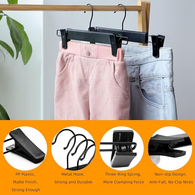 NORTHERN BROTHERS Pants Hangers, Black 50 Pack with Clips for Pants, Skirts, and Shorts - Plastic Bulk Hangers - Image 3