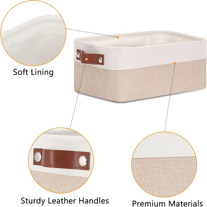 DULLEMELO Small Storage Bins, Storage Baskets for Organizing, Collapsible Rectangular Fabric Baskets for Shelves, Closets, Nursery, Home, Office, Empty Gift Baskets (6-Pack, White&Khaki) - Image 3