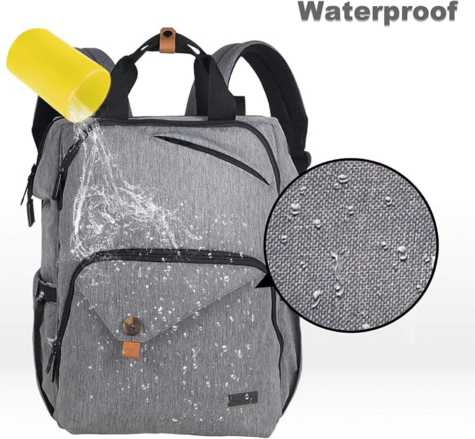 Hap Tim Diaper Bag Backpack,Large Capacity Travel Back Pack Maternity Baby Nappy Changing Bags, Double Compartments with Stroller Straps,Waterproof,Grey (US7340-G) - Image 6