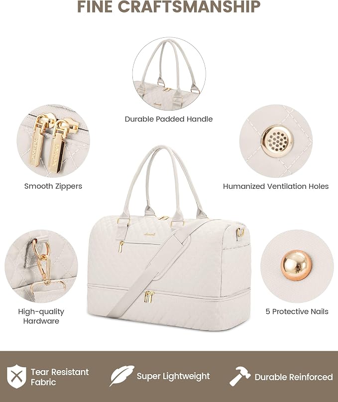 LOVEVOOK Travel Duffle Bag for Women, Weekender Overnight Bag with Shoe Compartment, Carry on Bag with Toiletry Bag, Gym Duffel Bag with Wet Pocket, Hospital Bags for Labor and Delivery 3 Pcs Set - Image 4