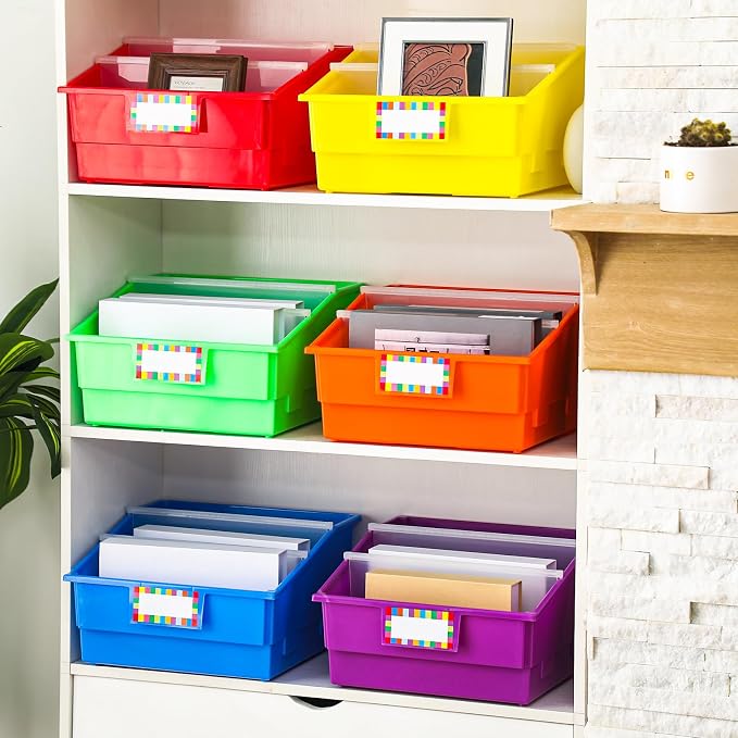 Lineshading 6 Pack Picture Book Organizer Bins with Dividers Large Plastic Book Holders with Labels Multi Purpose Classroom Organization Bins Storage Container(Rainbow Color,13.5 " X 13.5 " X 7.75") - Image 3