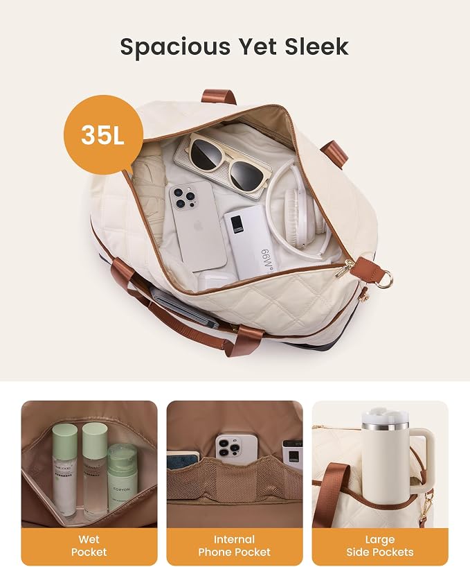 LOVEVOOK Weekender Bags for Women with Shoe Compartment, Lightweight Travel Duffle Bag, Hospital Overnight Bags, Personal Item Carry On Bag for Gym (Violet, 35L - Medium) - Image 3