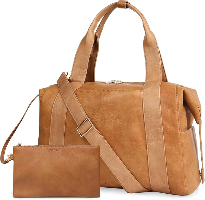 miss fong Leather Diaper Bag Tote Baby Tote Bag Large Mommy Bag Travel Bag | Waterproof Leather Hospital Bag with Small Purse 9 Pockets 3 Insulated Pockets Crossbody Bag Luggage Sleeve & Shoulder Strap by missfong