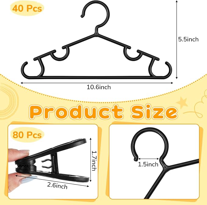 Hsei Baby Hanger with Clip for Pant,120 Packs Total,Black,10.6 Inch | 40 Kids Plastic Hanger with 80 Clips for Newborn, Nursery, Daycare, Preschool, Closet, Wardrobe Organizer for Baby Shower - Image 2