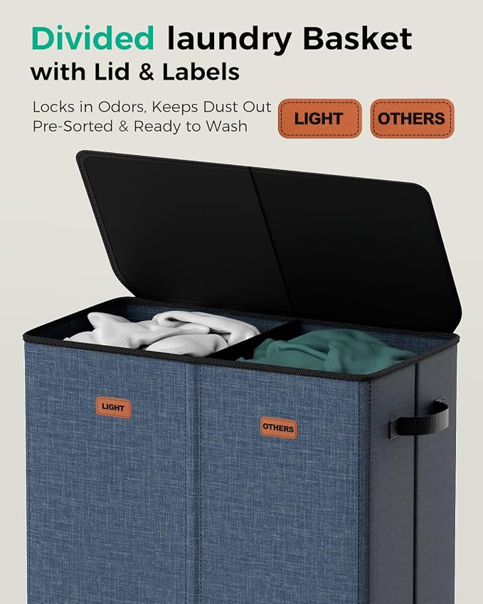 150L 2-Section Laundry Hamper with Lid – Removable Bag, Double Compartment Clothes Hamper for Bathroom, Bedroom, Dorm & Laundry Room - Image 4