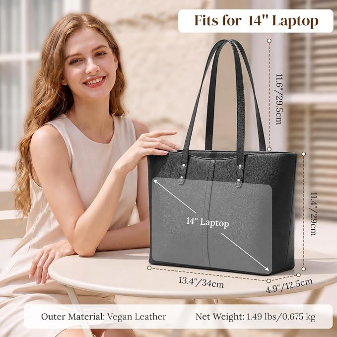 S-ZONE Tote Bag for Women Work Purses Handbags Luggage Strap Large Travel | Padded Laptop Compartment, Multi Pockets, Vegan Leather, Bottom Metal Rivet, Commuting Office Teacher - Image 4