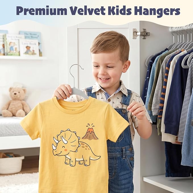HOUSE DAY 11 Inch Velvet Baby Hangers, Premium Kids Hangers Grey 50 Pack | Durable Non Slip Baby Felt Hanger for Children/ Infant/ Toddler Closet, Ideal Small Hanger for Clothing Storage Everyday Use - Image 2