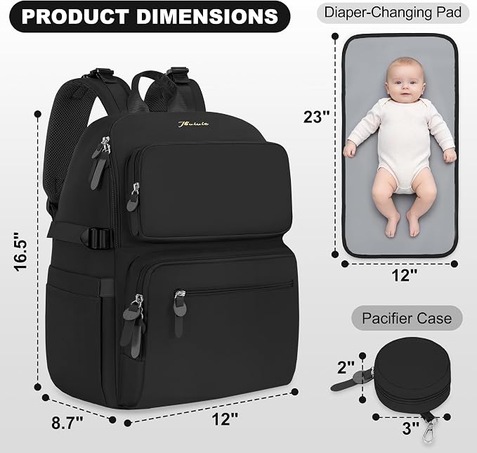 IBVIVIC Diaper Bag Backpack with Portable Changing Pad, Black | Multifunctional Baby Bag for Mom Dad, Large Capacity, Stroller Straps, Insulated Bottle Pockets & Pacifier Case - Image 4