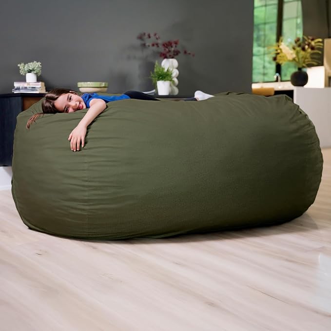 Big Joe Fuf 8Ft Giant Foam Bean Bag Chair, Oversized Couch with Removable Cover for Kids, Teens, Adults, Forest Green Velveteen, Durable Woven Polyester, 8 Foot | Premium Shredded Foam Filled, Velveteen, Adult-Sized Comfortable Seating, Supports Up to ... - Image 2