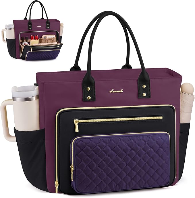 LOVEVOOK Teacher Tote Bag for Women Work, Nurse Bags With Large Cup Holder Laptop Bag With Laptop Compartment, Professional Computer Briefcase Business Purses, Mother Gift, 15.6 Inch by LOVEVOOK
