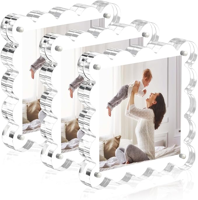 Chivalral 3 Pack 4x4 scalloped picture frame,acrylic Square Desktop Holders | Double Sided magnetic frames, 10+10mm Thick, Present for Birthdays, Weddings, Anniversaries , Daily Home ,Office decor - Image 8