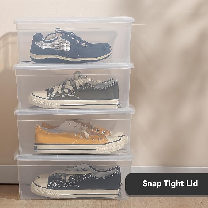novelinks 12 Pack 6 Quart Stackable Shoe Storage Bins with Lids (Clear) | Clear Shoe Storage Boxes, Shoe Bins, Shoe Containers, Shoe Boxes Clear Plastic Stackable, Craft Organizers and Storage - Image 2